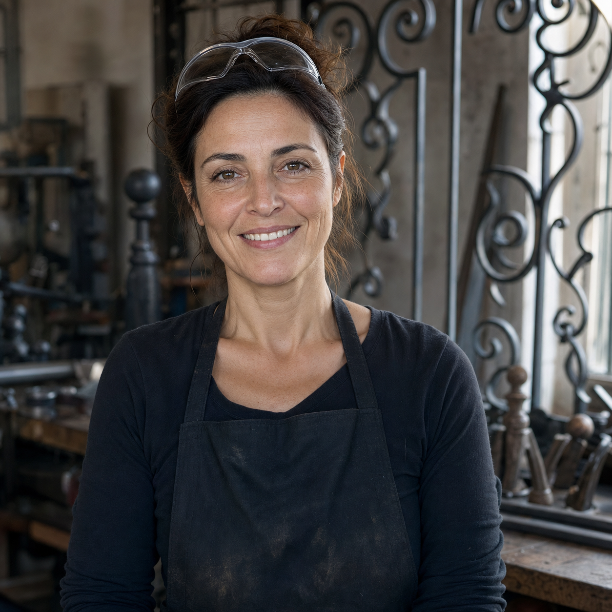 Sara Caruso, titolare di Ringhiera Studio, nel suo laboratorio di forgiatura a Trento